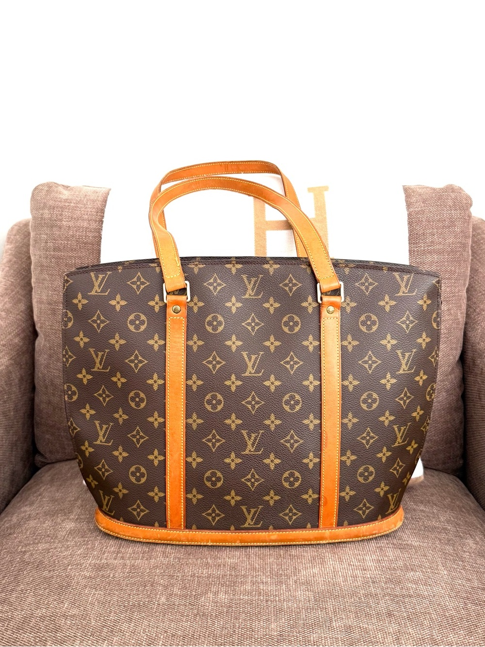 Authentic Louis Vuitton Monogram Babylone Tote Bag M51102 brown LV leather